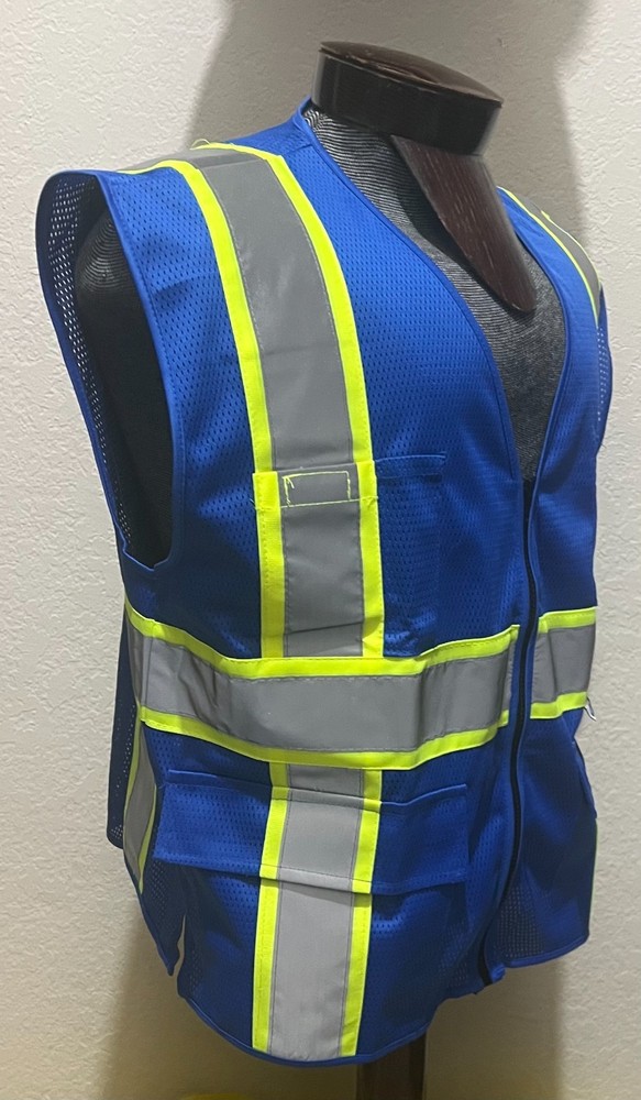 TRUECREST Blue Reflective Safety Vest. Size: MEDIUM 6 Pockets