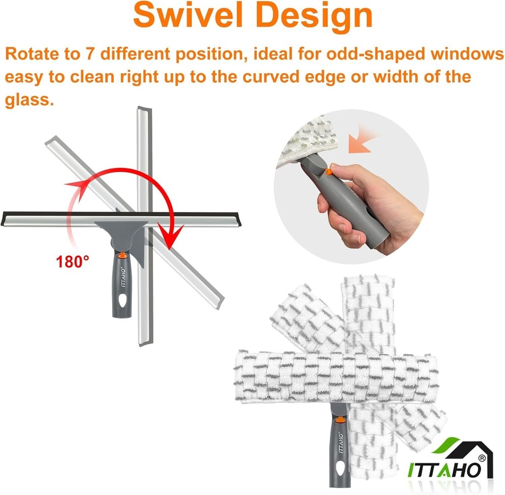 Complete Window Cleaning Kit: 12" Squeegee, 11" Microfiber Pad & Extendable Pole