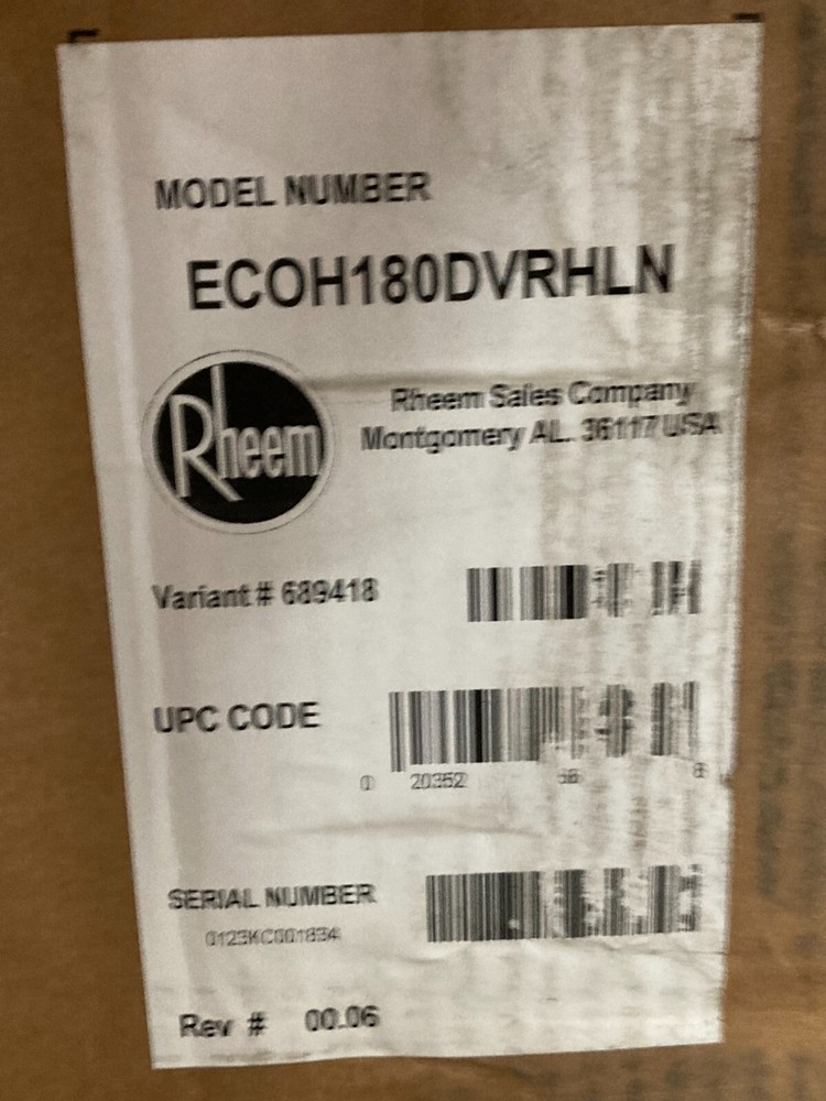 Rheem Tankless Water Heater 9.9 GPM Natural Gas Indoor ECOH180DVRHLN