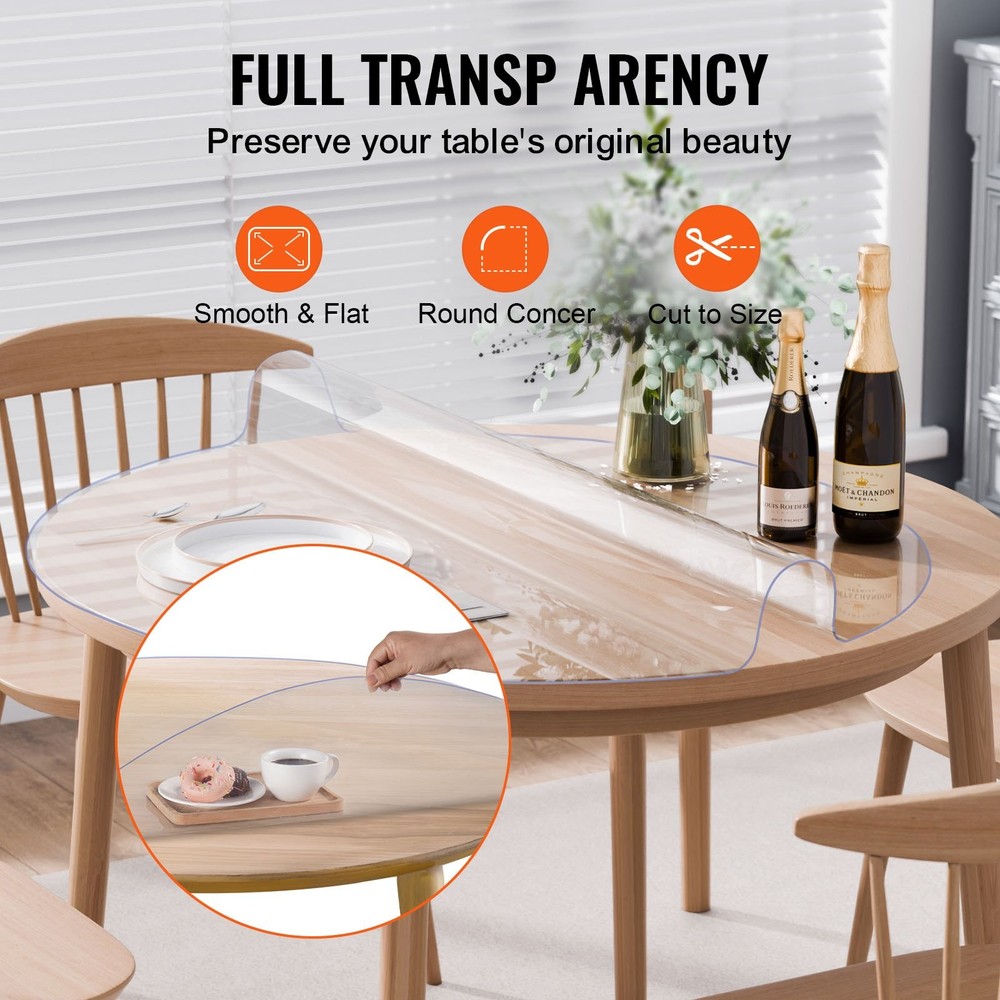 Plastic Table Cover 42 x 42 Inch 2.0 mm Thick Clear Table Protector Round