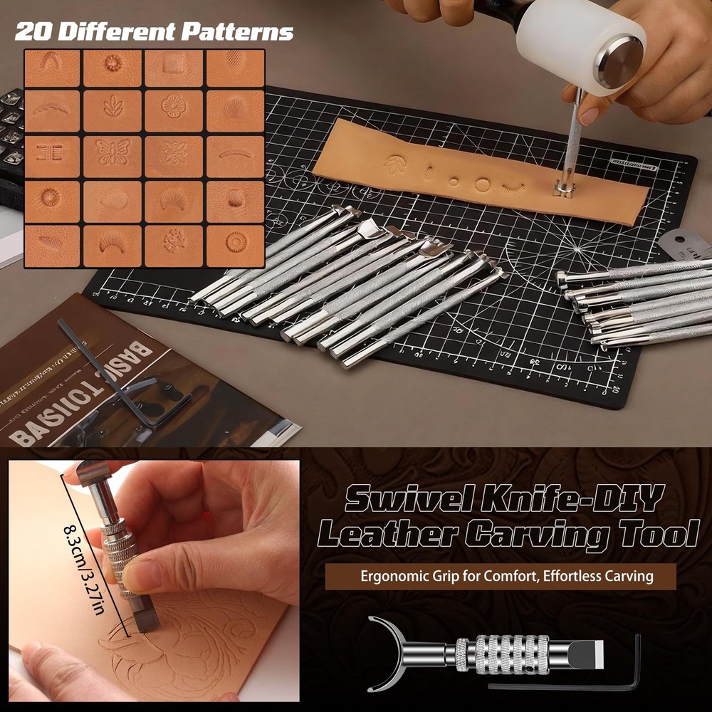 Leather Working Kit, Leather Working Tools and Crafting Kit with Custom Stora...