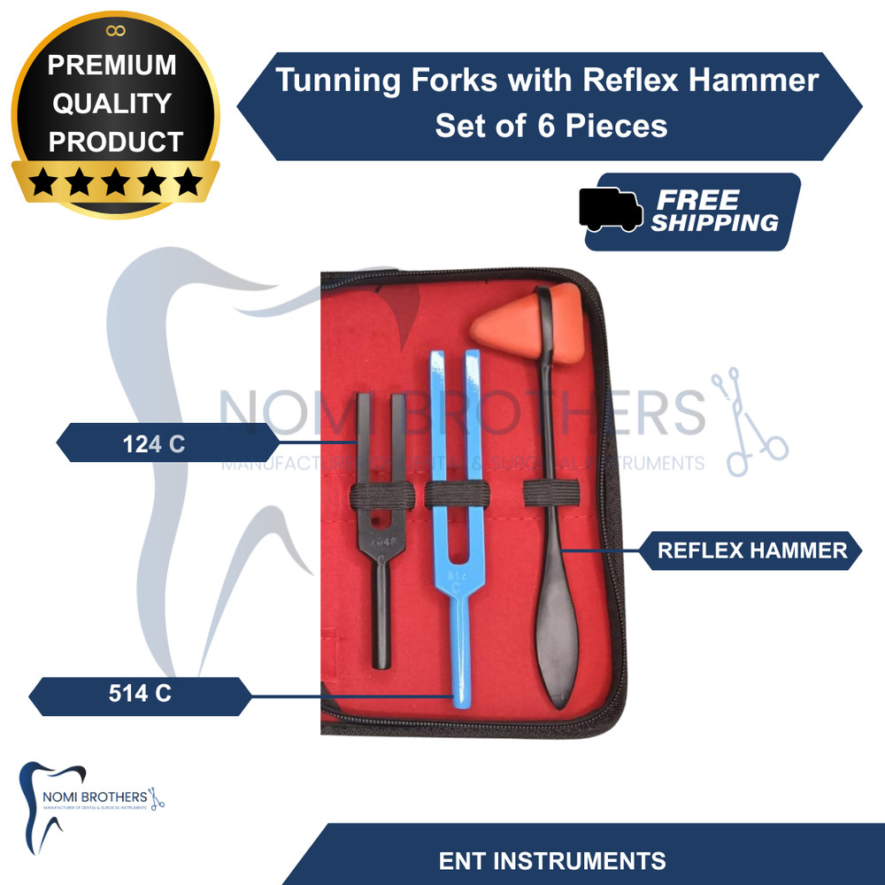 Diagnostic Reflex Percussion Kit 6pcs Tuning Forks Taylor Hammer - COLORED - CE