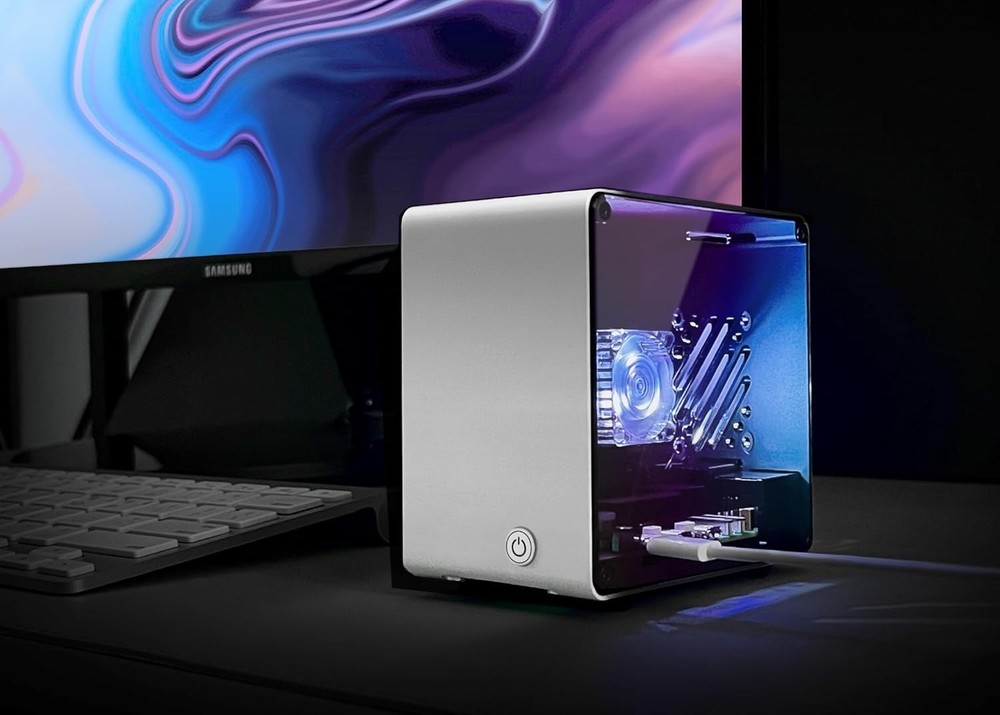 Mini Tower Case with RGB Fan for Raspberry Pi 5 - Silver
