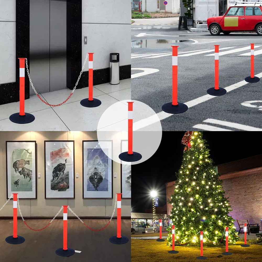 4 Pack Traffic Delineator Post Cones with Weighted Base & Reflective Collars, Ad