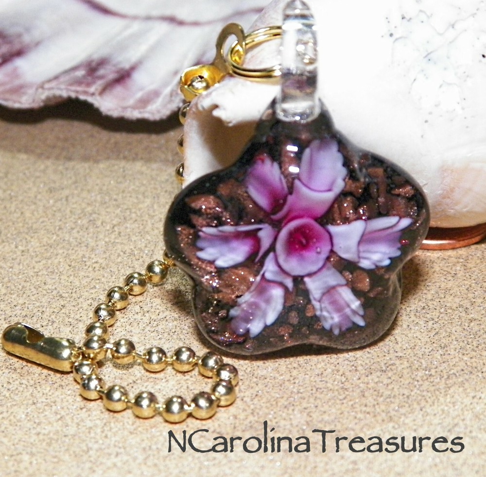 PURPLE FLORAL STAR BLACK GLITTER GLASS CEILING FAN LIGHT SWITCH PULL PULLS LG PR