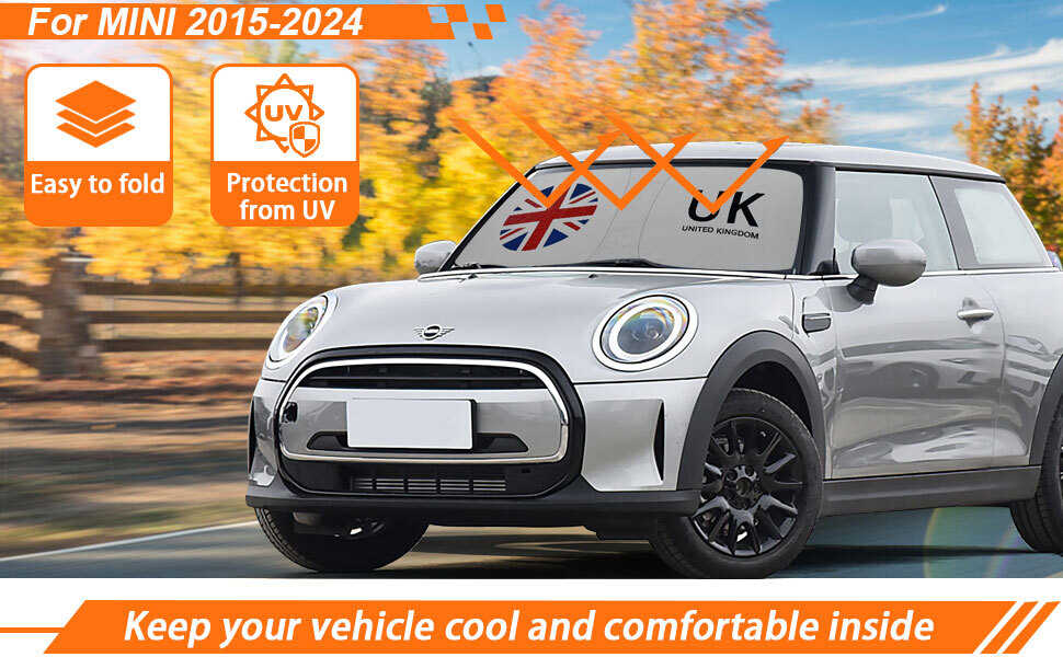 For Mini Cooper 15-23 Foldable Windshield Sun Shade Union Jack Front Visor Cover