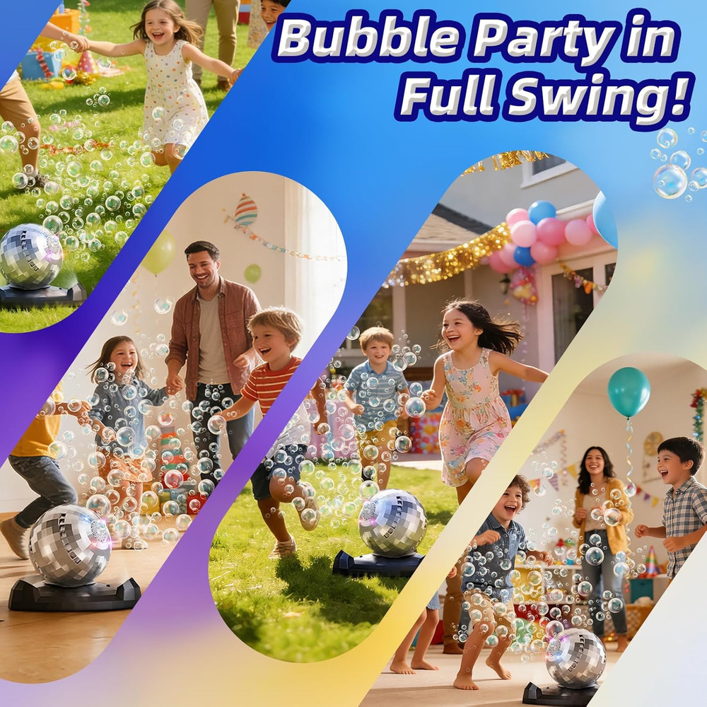 Bubble Machine for Kids & Toddlers 1-3, Automatic Disco Bubble Blower Maker with