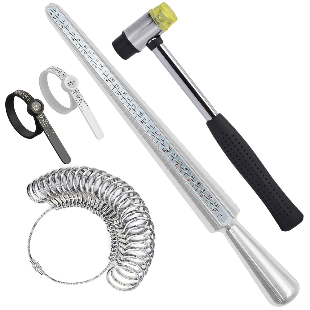 Ring Sizer Measuring Tool Set, Metal Mandrel Sizers for Loose sliver