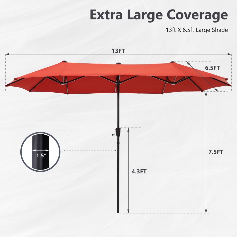 Outdoor Dining Set with Umbrella Rattan Chairs Rectangular Table for 6 Person