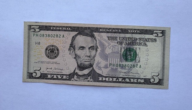 Error: serial number out off line $5 bill 2017