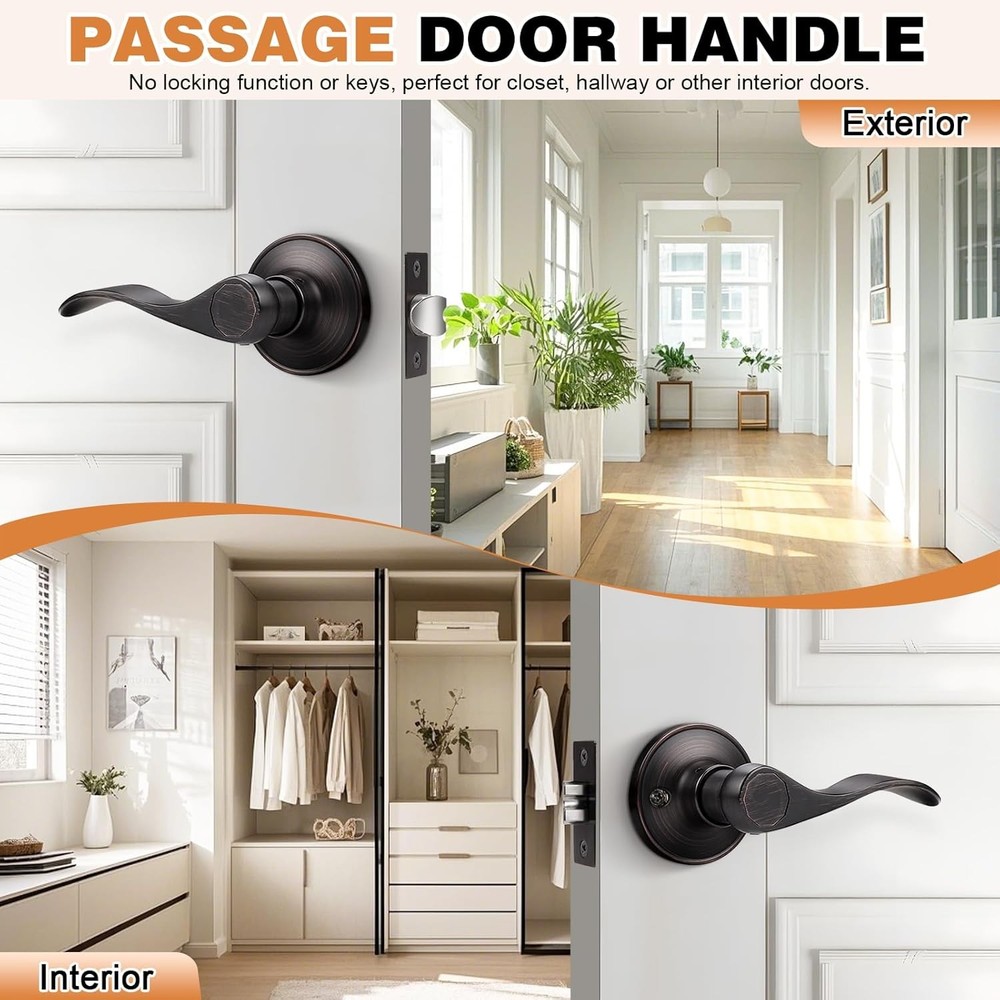 Door Handle, Wave-Style Passage Door Handle, Keyless Door Handle Lock Set