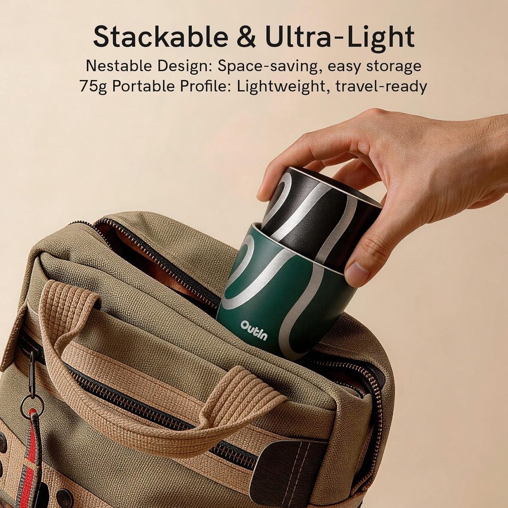 OutIn Espresso Cups 2 pack 75ml Double Wall Stainless Steel Shot Cups Stackable