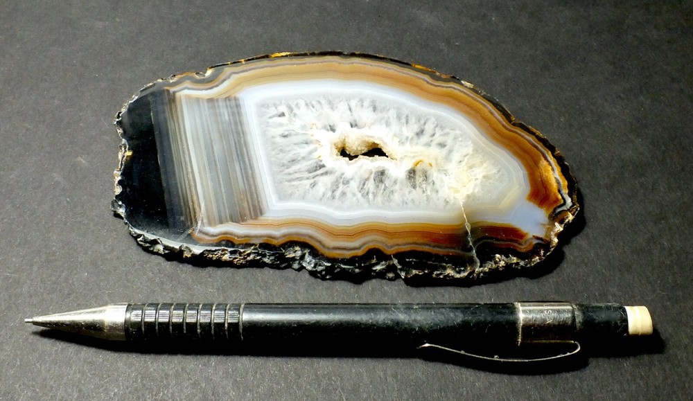 Agate (quartz) geode section from Brazil - cut and polished, on both sides