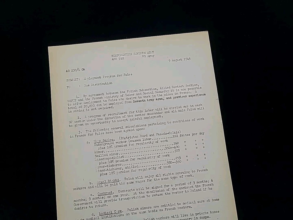 1945 Germany WWII US Army War Military Document Work Programs for Polish Poland