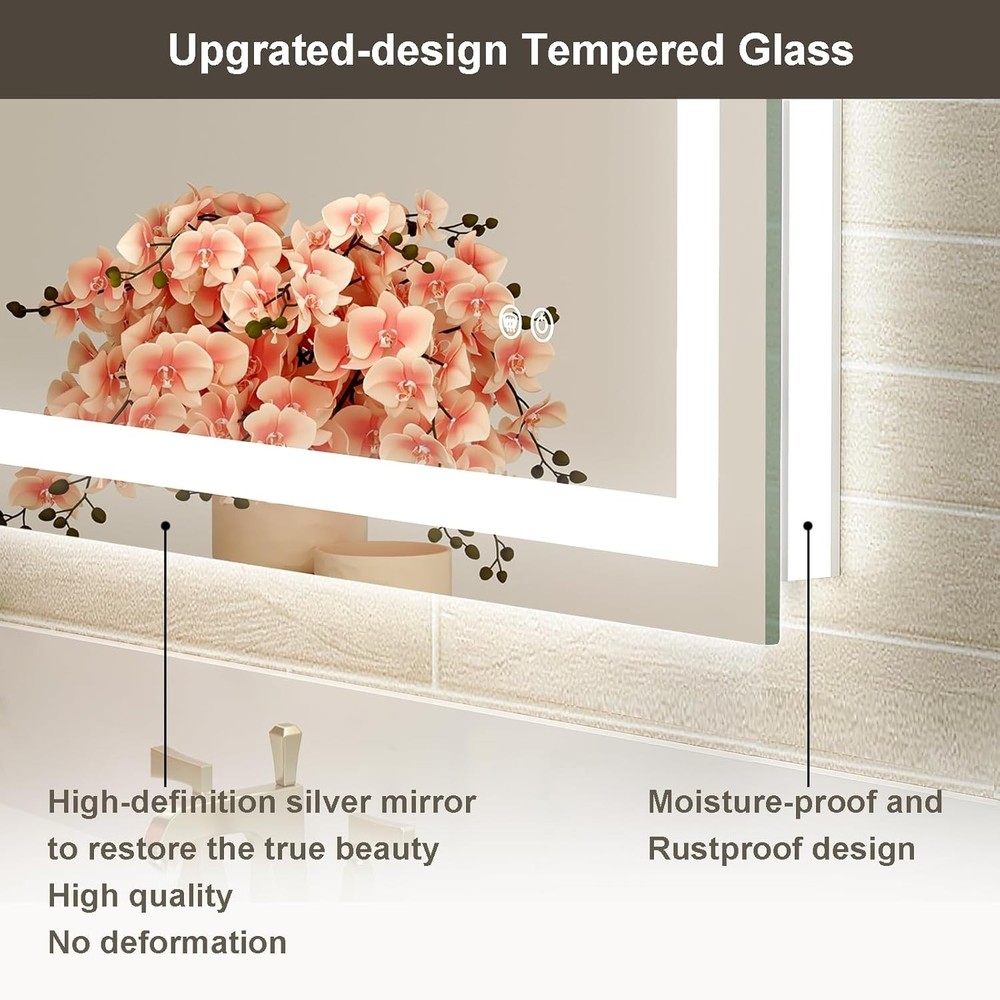 24x36 LED Bathroom Mirror with Lights, Brighter Backlit + Front Lit, Tempered...