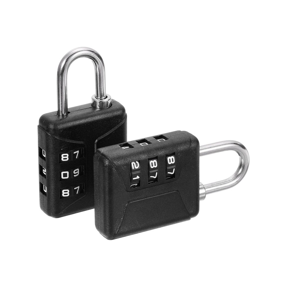 2pcs Resettable 3 Digit Plastic Combination Padlock, Black (60 x 32mm)