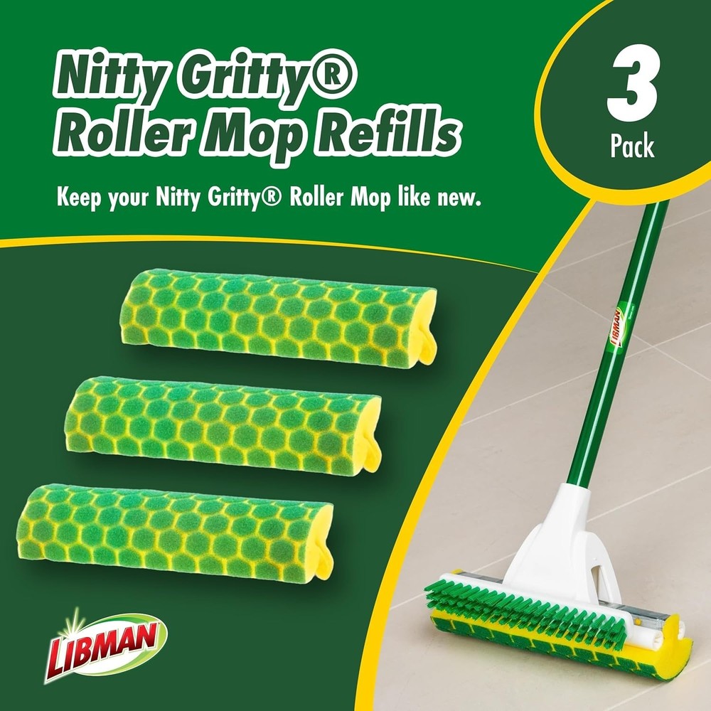 3 Durable Nitty Gritty Roller Mop Refills - Eco-Friendly Floor Cleaning Solution