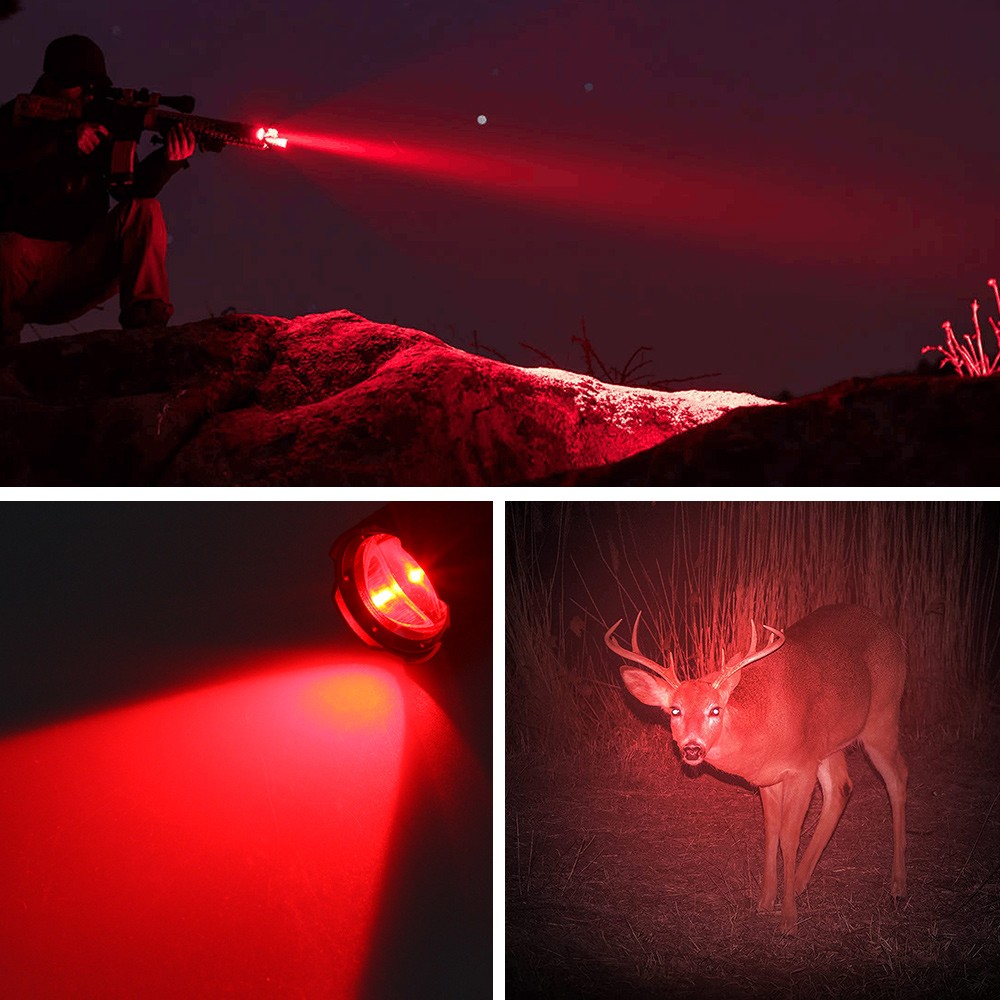 500Yards Hunting Red LED Flashlight Torch Predator Night Light 20mm Rail