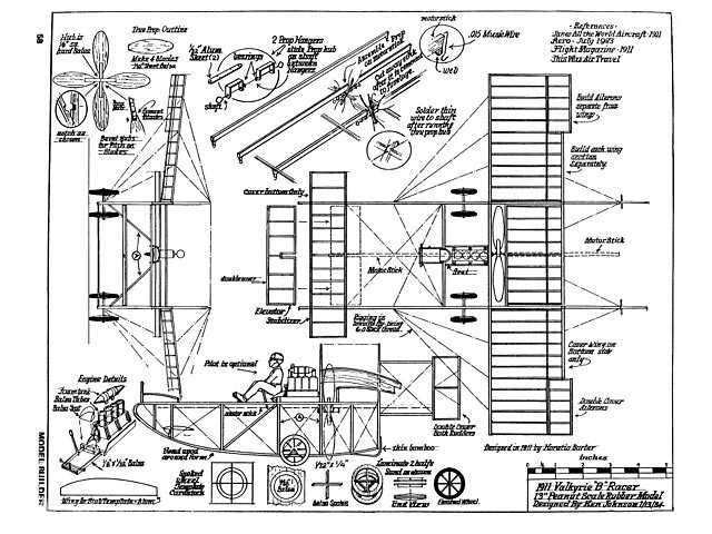 1911 Valkyrie B Peanut scale 13" WS Model Airplane Printed Plans & Templates