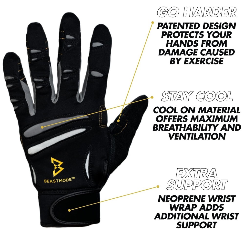 Bionic Men's Beastmode Full Finger Gym Workout Gloves Large