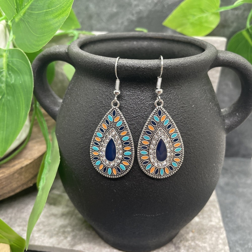 2” Silver-tone Boho Retro Earring Set Drop Dangle New Free Ship B6390