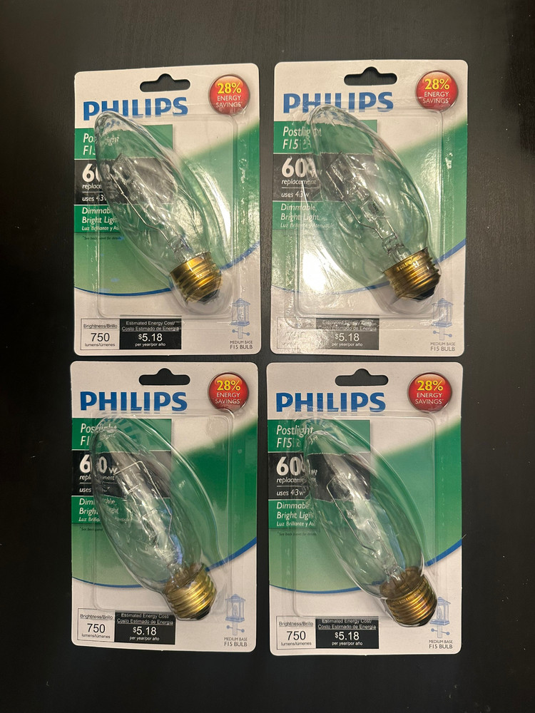 Phillips 60w F15 Replacement Dimmable Light Bulb 4 Packs BC43F15/EV