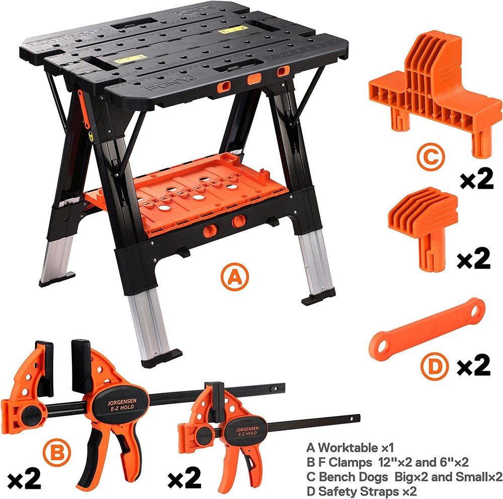 Portable Folding Work Table 2in1 Sawhorse Workbench Load Capacity 1000 Lbs