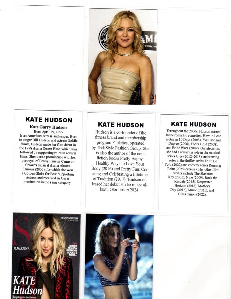 KATE HUDSON CUSTOM TRADING CARD 6 CARDS SET