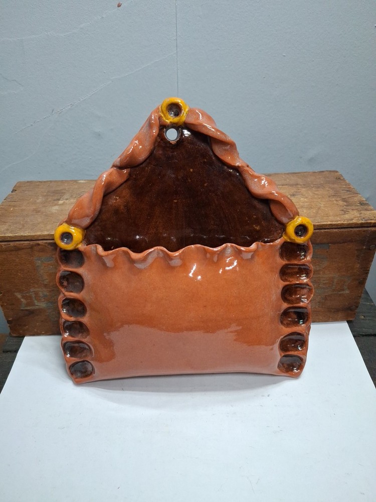 Handemade Vintage Redware Wallpocket