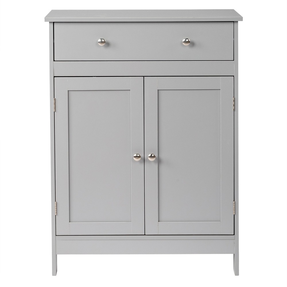 Gray Melamine Vanity, Double Doors & Single Drawer, Bathroom Storage Cabinet