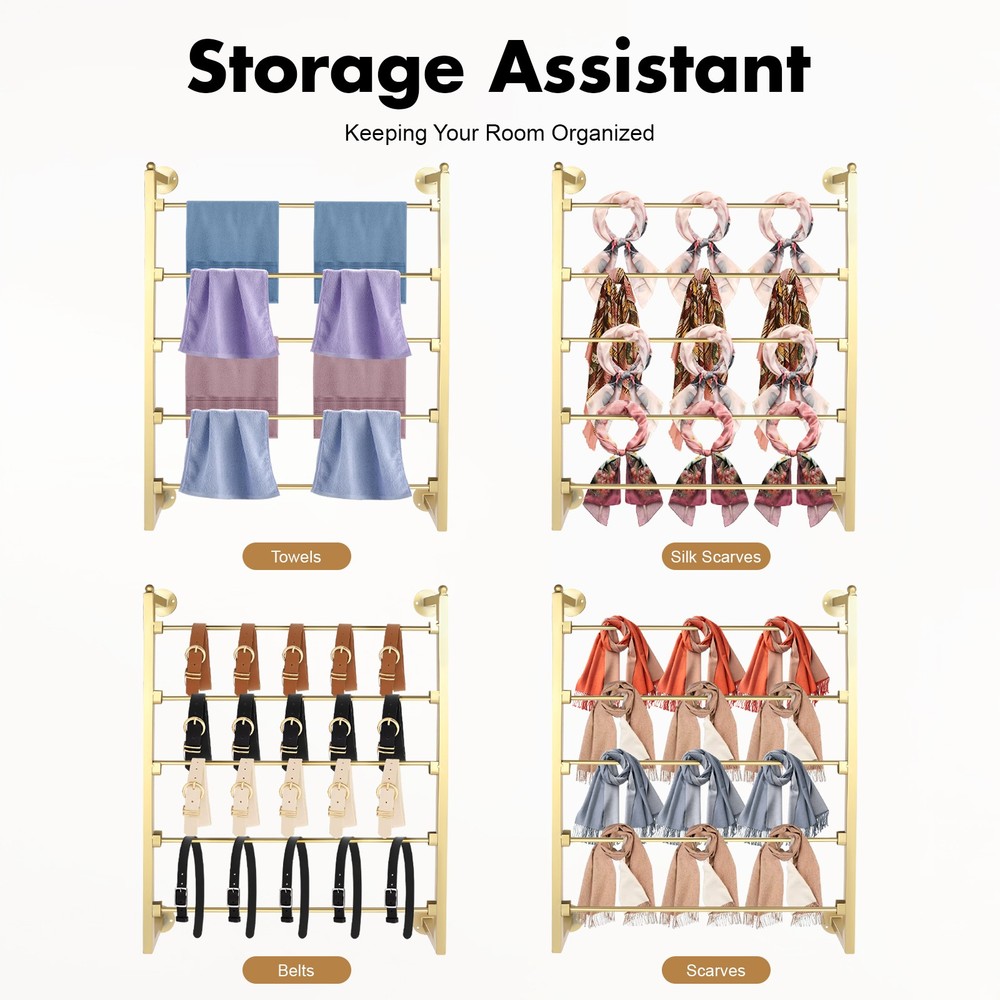 5-Layer Towel & Belt & Ribbon Organizer Rack Wall Mounted Scarf Display Rack