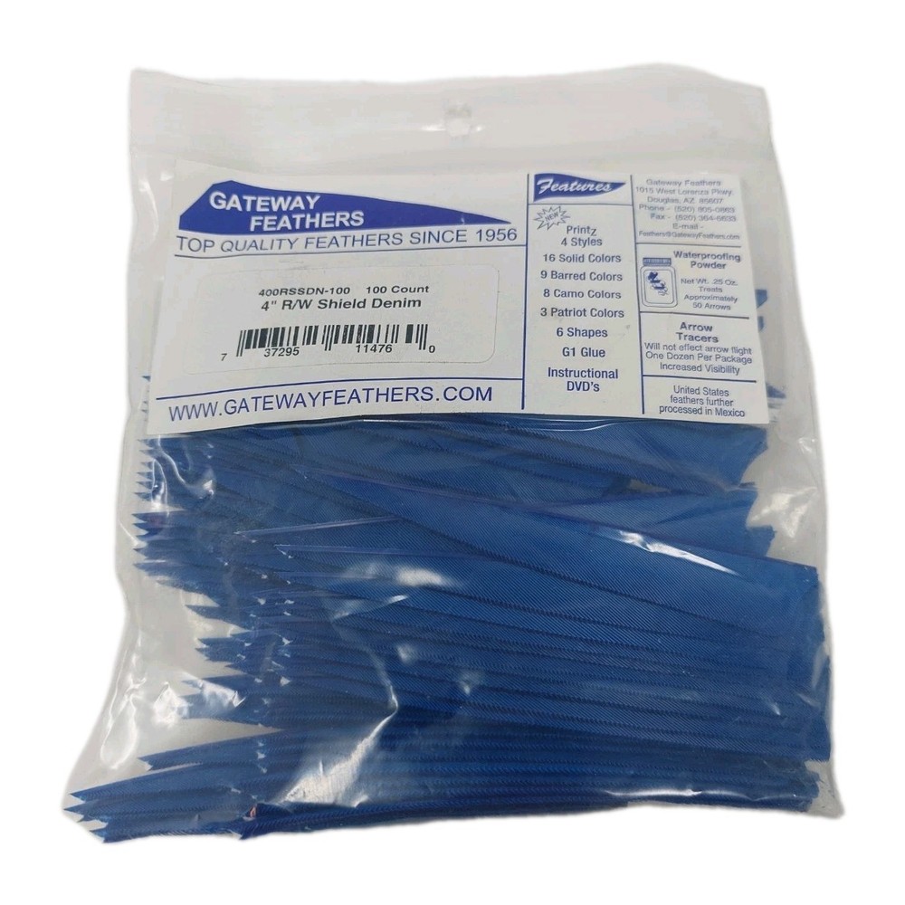 100 Pack Gateway Feathers 4" Right Wing: Shield Denim Blue 400RSSDN-100