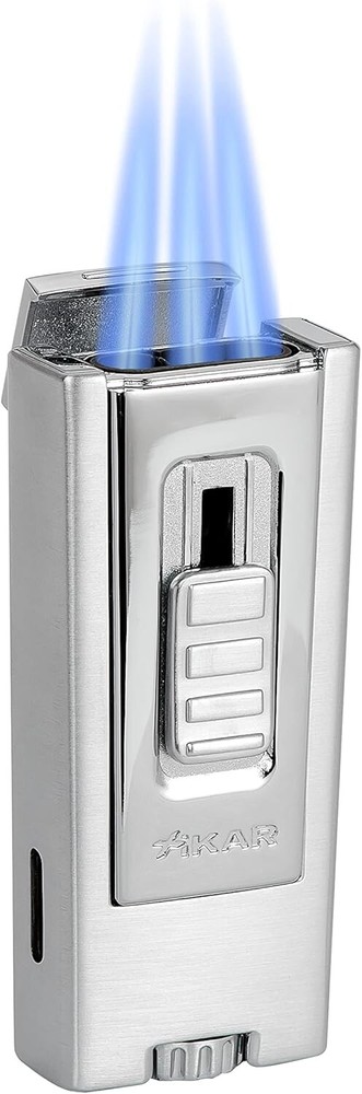 Xikar Trezo Lighter, Inline Triple Jet Flame, Chrome/Silver