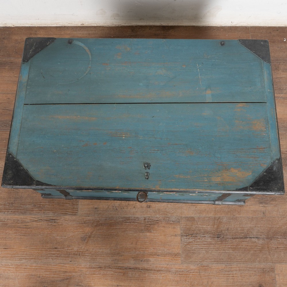 Original Blue Painted Flat Top Trunk dated 1858