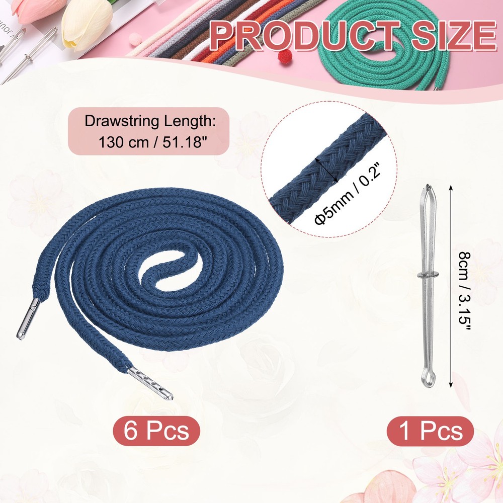 6 Pcs Hoodie Strings Drawstring Cords with Easy Threader (Dark Blue)