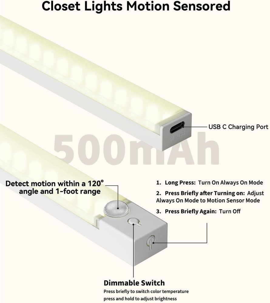 Smart Magnetic Under Cabinet Lighting with Rechargeable Motion Sensor – 3 Pack