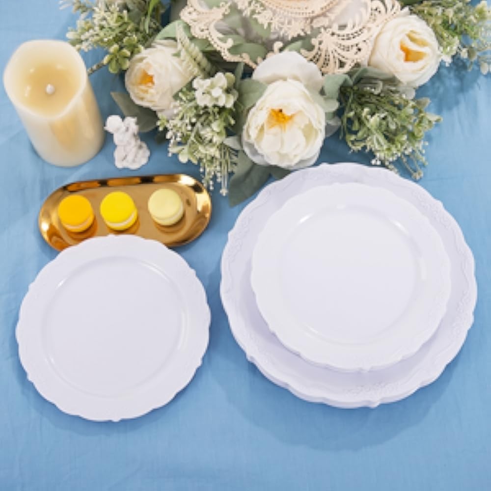 100 Pieces White Plastic Plates - White Disposable Plates - Premium