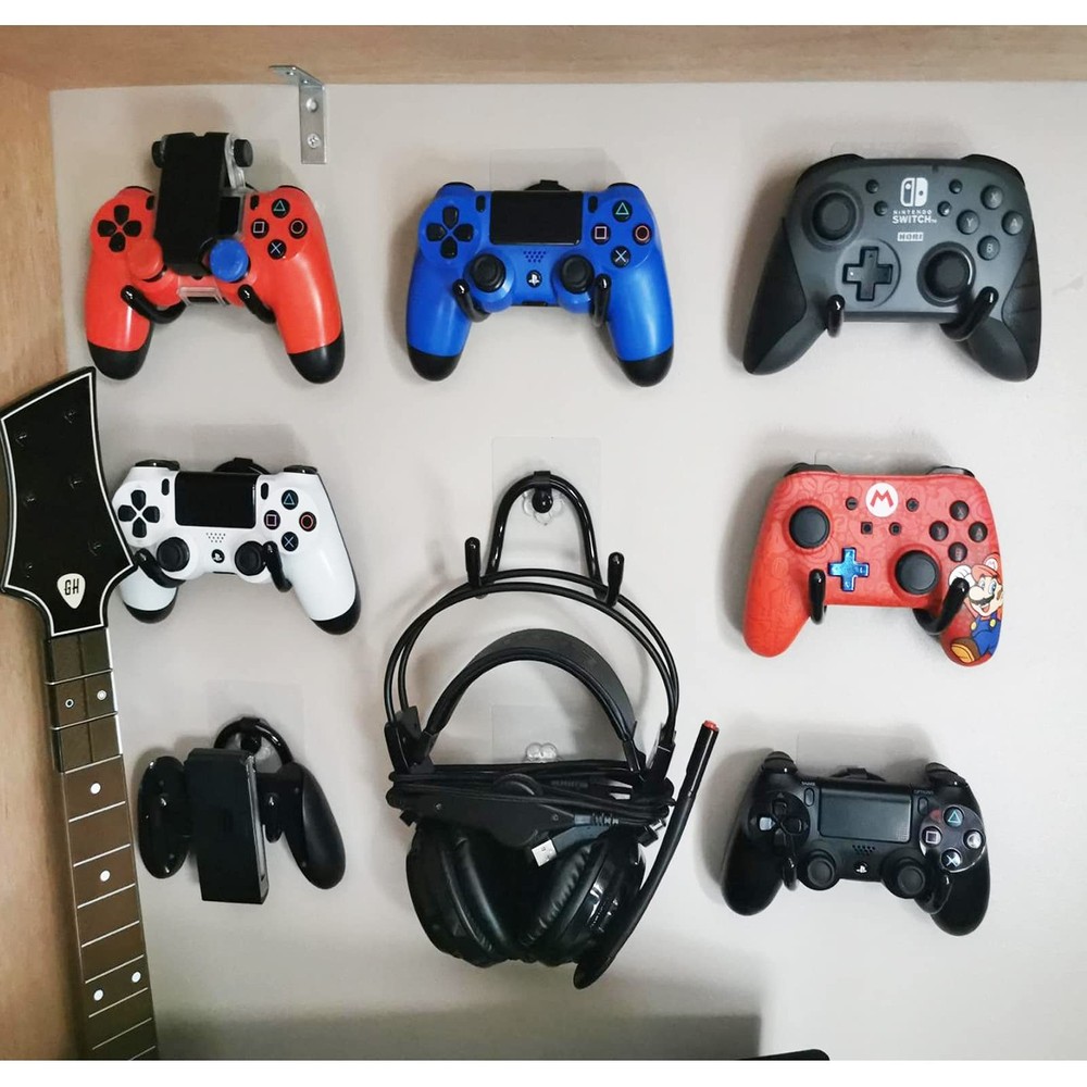 Universal Adhesive Game Controller Organizer Wall Mount and Clip for Black