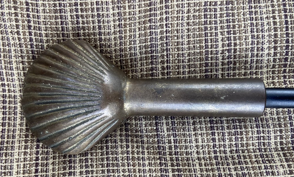 Antique Vintage Brass Pull Damper Hook Chimney Fireplace Tool RARE SHELL DESIGN
