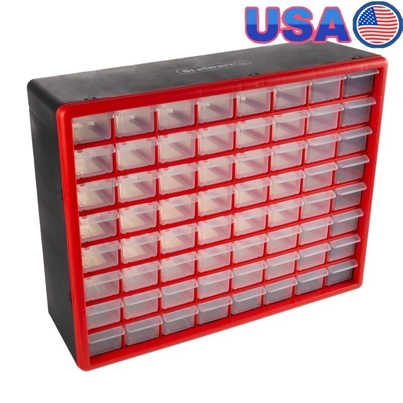 64 Drawer Storage Organizer Plastic Bins Wall Mounted Tool Craft Hardware New