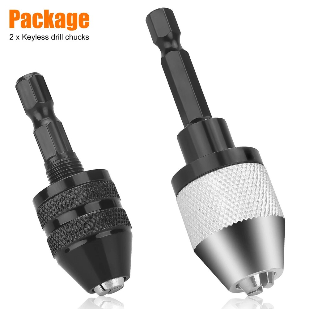 2x Keyless Drill Chuck Adapter 1/4" Hex For Power Tool Quick Change Accessory