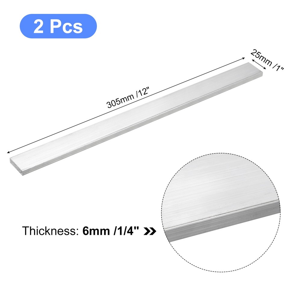 1/4" Thickness 1" Width 12" Length Square Aluminum Flat Bar 2PCS