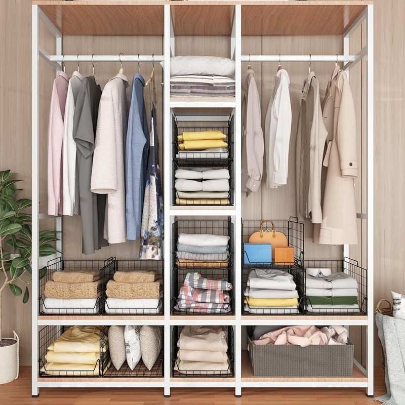 Stackable Storage Baskets Set of 4 Durable Closet Organizer Easy Foldable Use