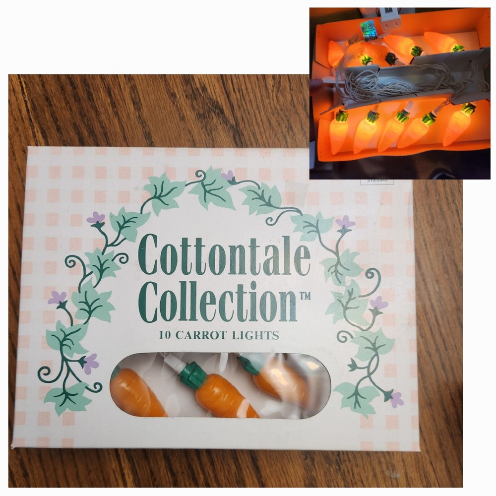 Vintage Easter Spring Decor Carrot Plastic Blow Mold String Light Set 1996 NOS