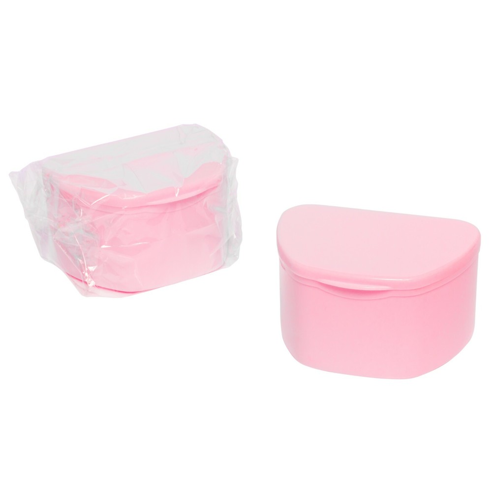 Pink 80 Pack Bulk Denture Case Bath Holders for Retainers Teeth Guards (Sealed)