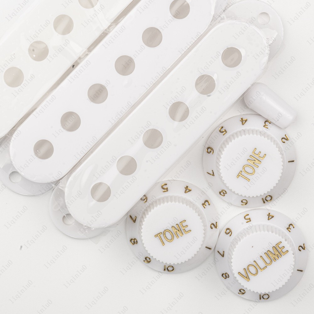 White Strat Knobs SSS Single Coil Pickup Covers and 5 Way Switch Tip For STRAT