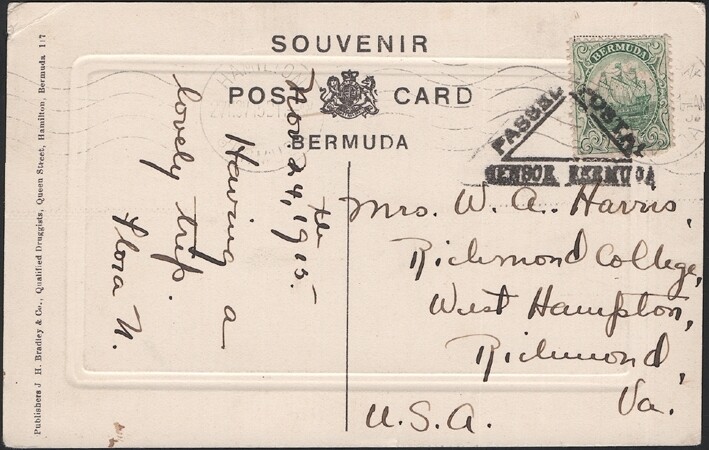 BERMUDA, 1915. Censor black, Post Card 41, Hamilton - Richmond, VA