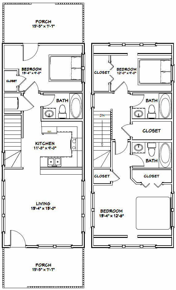 16x40 House -- 1,193 sq ft -- PDF Floor Plan -- Model 1B