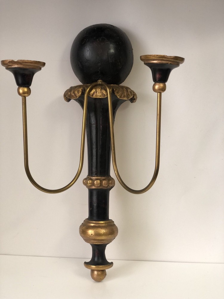 Sconce Vintage  Regency Black And Gold Plaster 19”