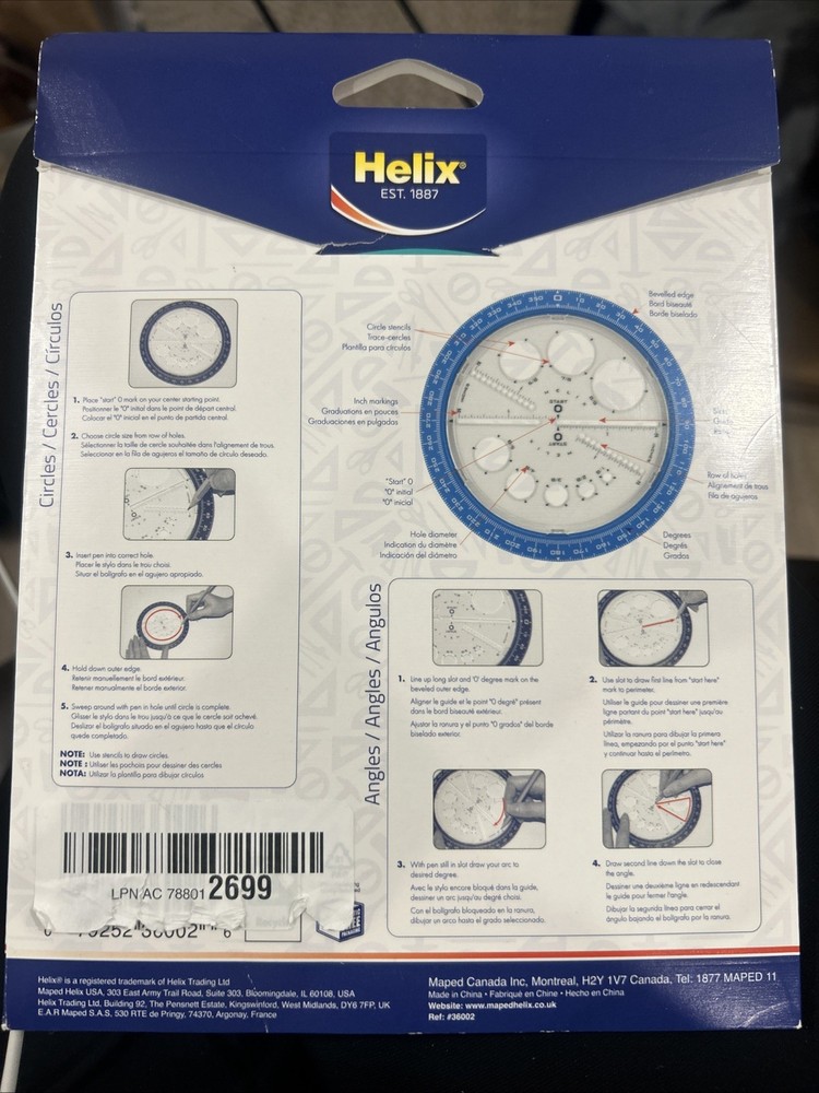 Helix Angle & Circle Maker Protector Circle Templates 360 Degree 6" NEW